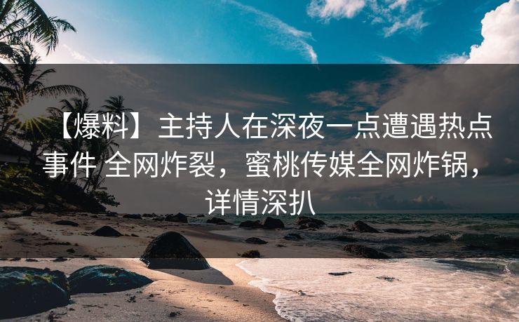 【爆料】主持人在深夜一点遭遇热点事件 全网炸裂，蜜桃传媒全网炸锅，详情深扒